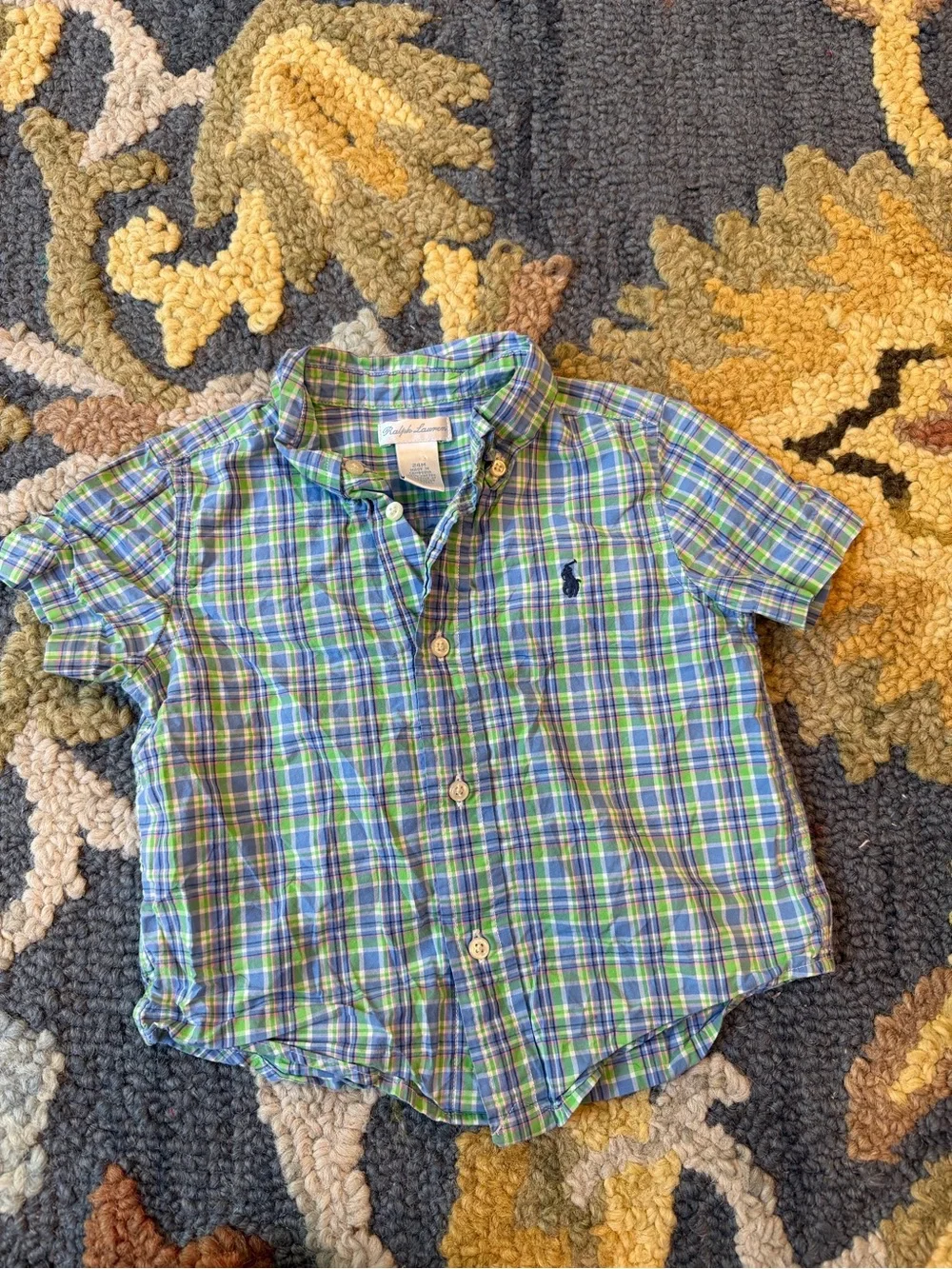 Ralph Lauren Green & Blue Plaid Short-Sleeve Button-Down Shirt